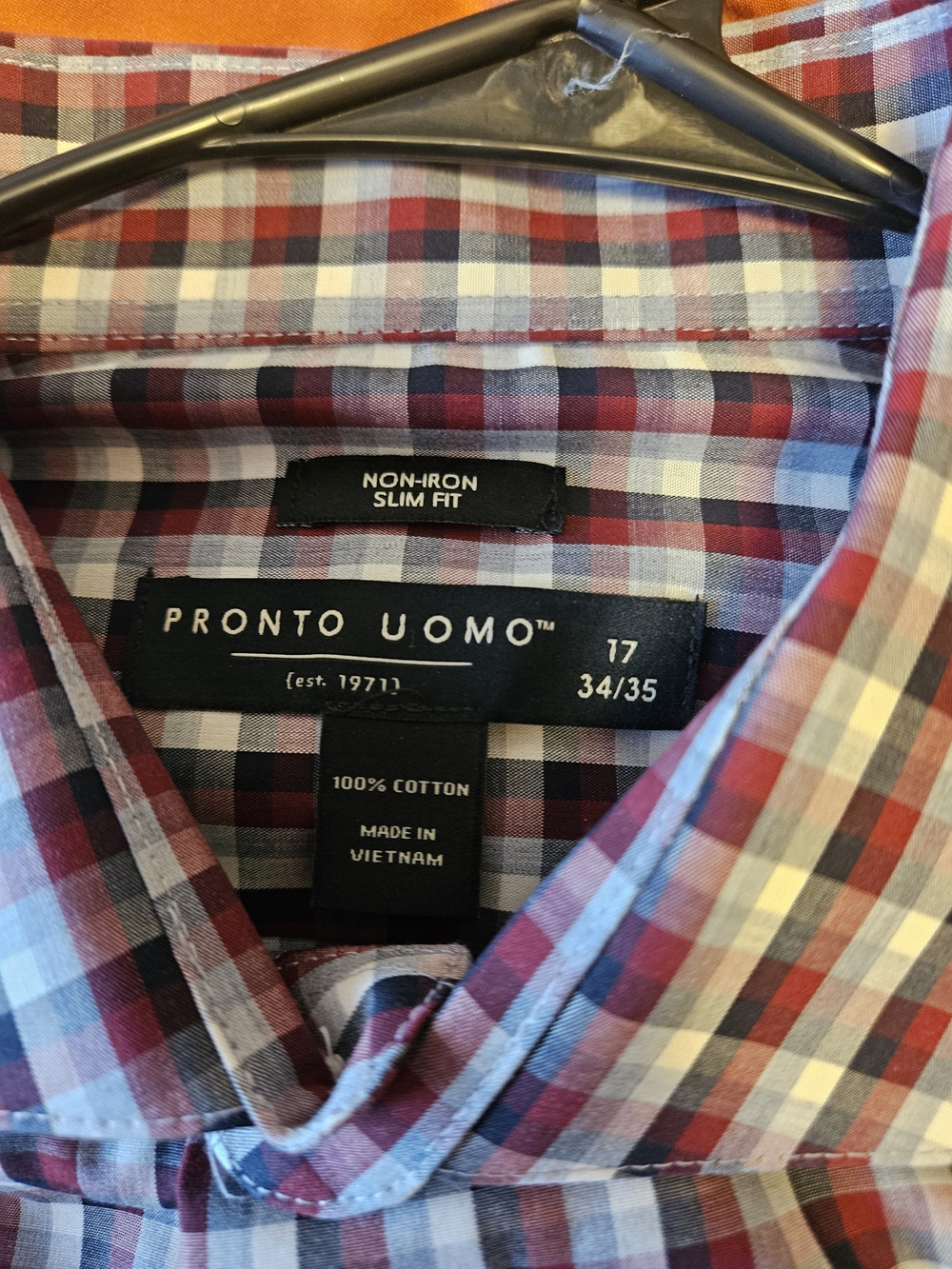 Pronto Uomo Red, Blue and White Slim Fit Check Dress Shirt